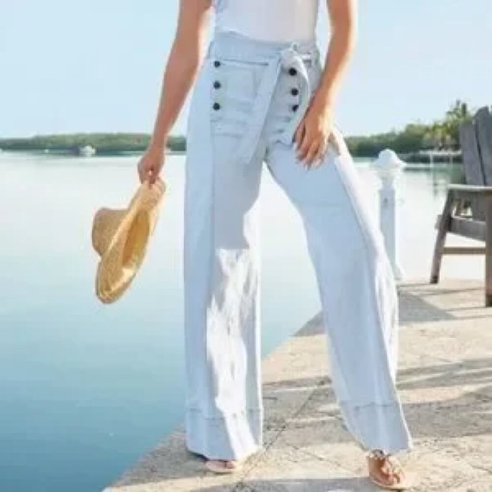 VENUS Light Blue Denim Pants Sailor FLARE Leg. Size US 14